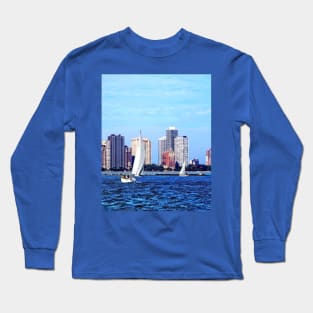 Chicago IL - Two Sailboat Against Chicago Skyline Long Sleeve T-Shirt